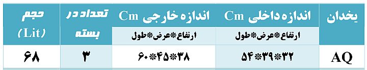 سایز یخدان یوکا مدل آ-کیو