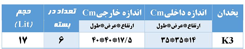 سایز یخدان یوکا مدل کا۳